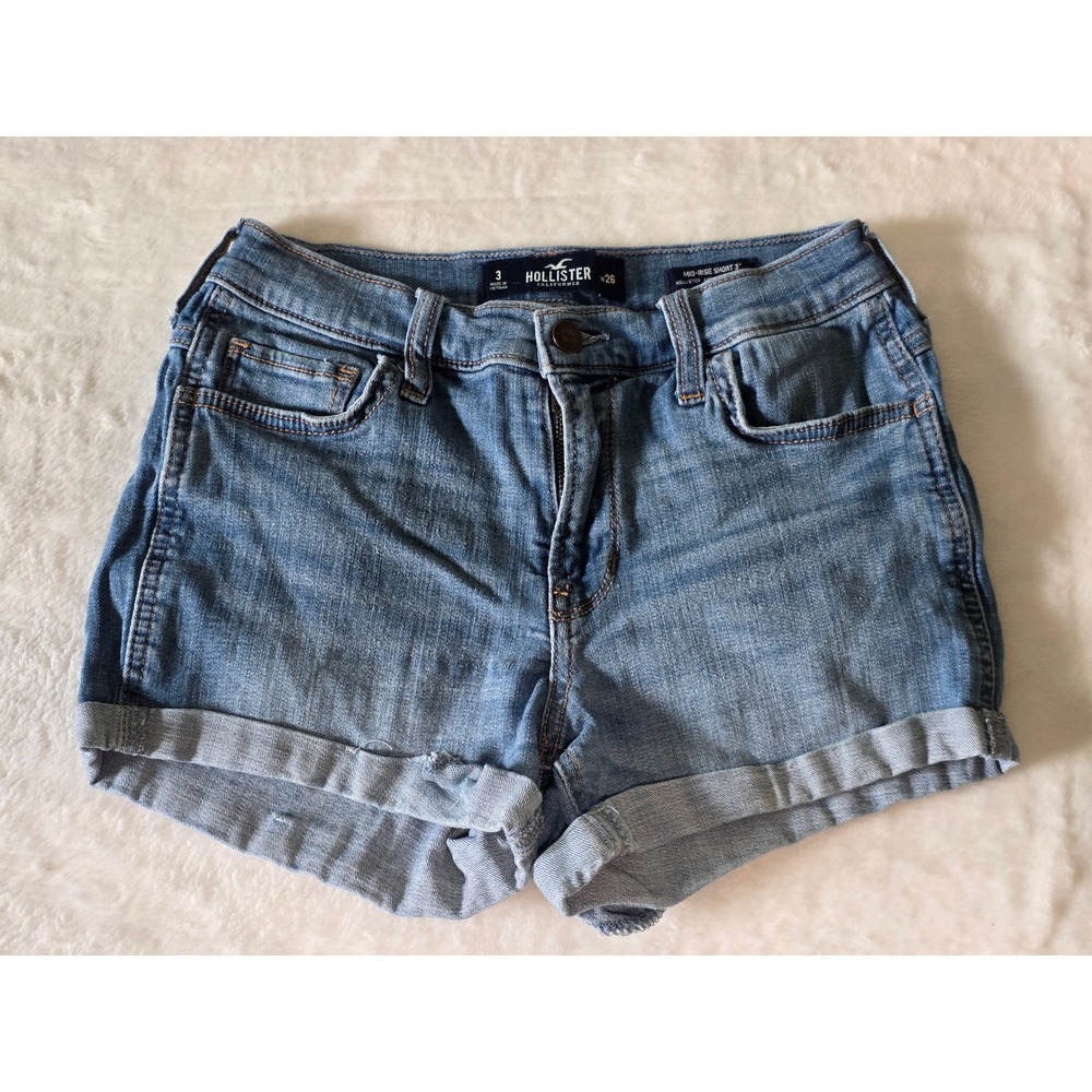 Hollister Womens Mid-Rise Short 3 Advanced Stretch Medium Wash Denim Cuffed Sz 3